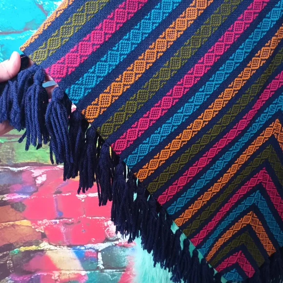 Multicolor striped one size fits most Fringe poncho. - Picture 8 of 11